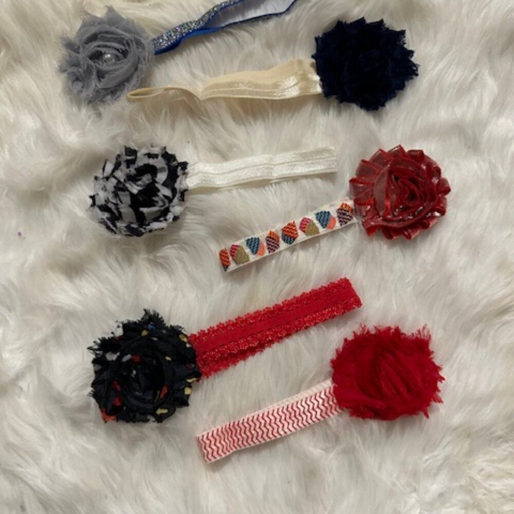 Bundle (6) of Shabby Flowers on a FOE elastic headband  HB8267  Handmade NWT